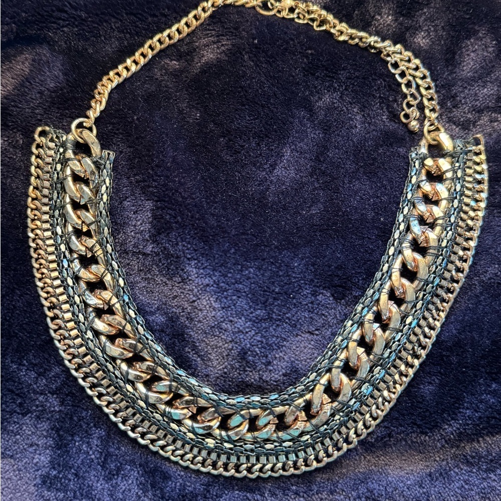Beautiful Statement Gold Necklace with Deep Green Accents